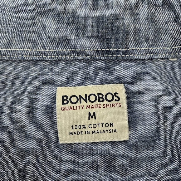 Bonobos Men's Cotton Chambray Short Sleeve Standard Fit Button Down Shirt M - Picture 3 of 8